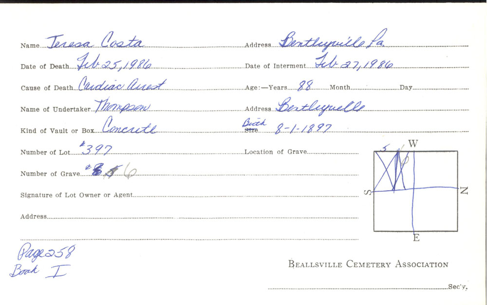burial card
